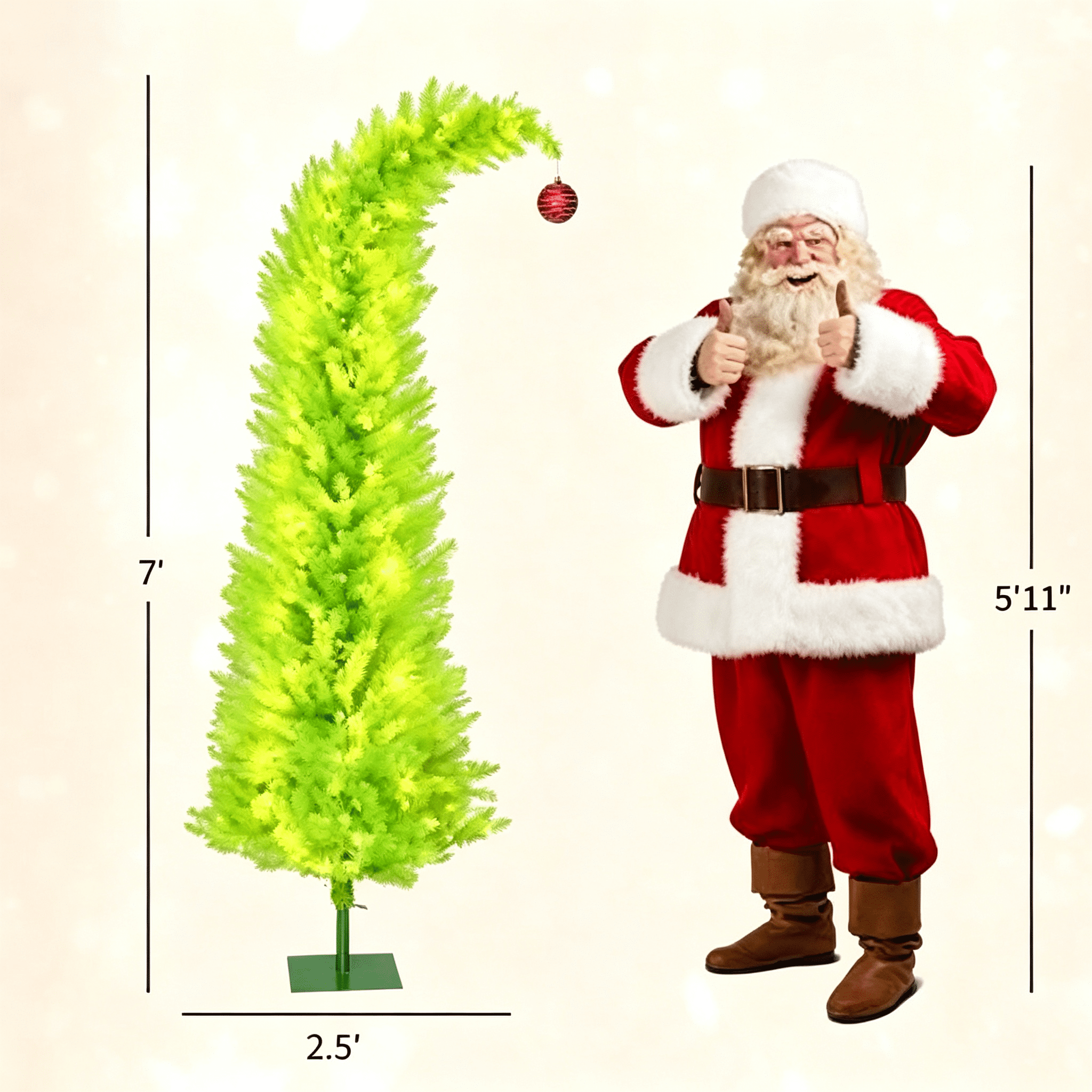 7 ft Prelit Pencil Christmas Tree with Red Ball, Green