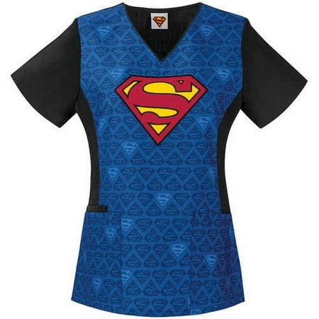 DC Comics Women's Fashion Collection Cotton Print V-Neck Scrub Top