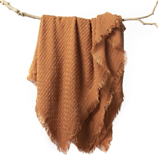 LIFEIN Fall Throw Blanket for Couch - Soft Rust Boho Throw Blanket, Cozy Waffle Knit Small Lightweight Blankets & Throws for Bed,Chair,Sofa,Living Room,Home Decor(Orange Rust, 50*60'')