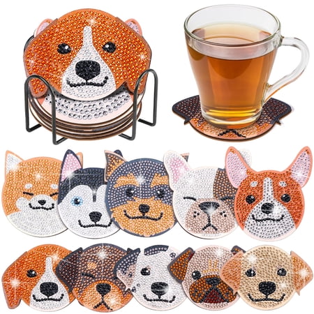 10 Pcs Diamond Art Painting Coasters with Holder, DIY Dog Patterned Coasters Diamond art Painting Kits for Beginners, Adults & Kids Art Craft Supplies