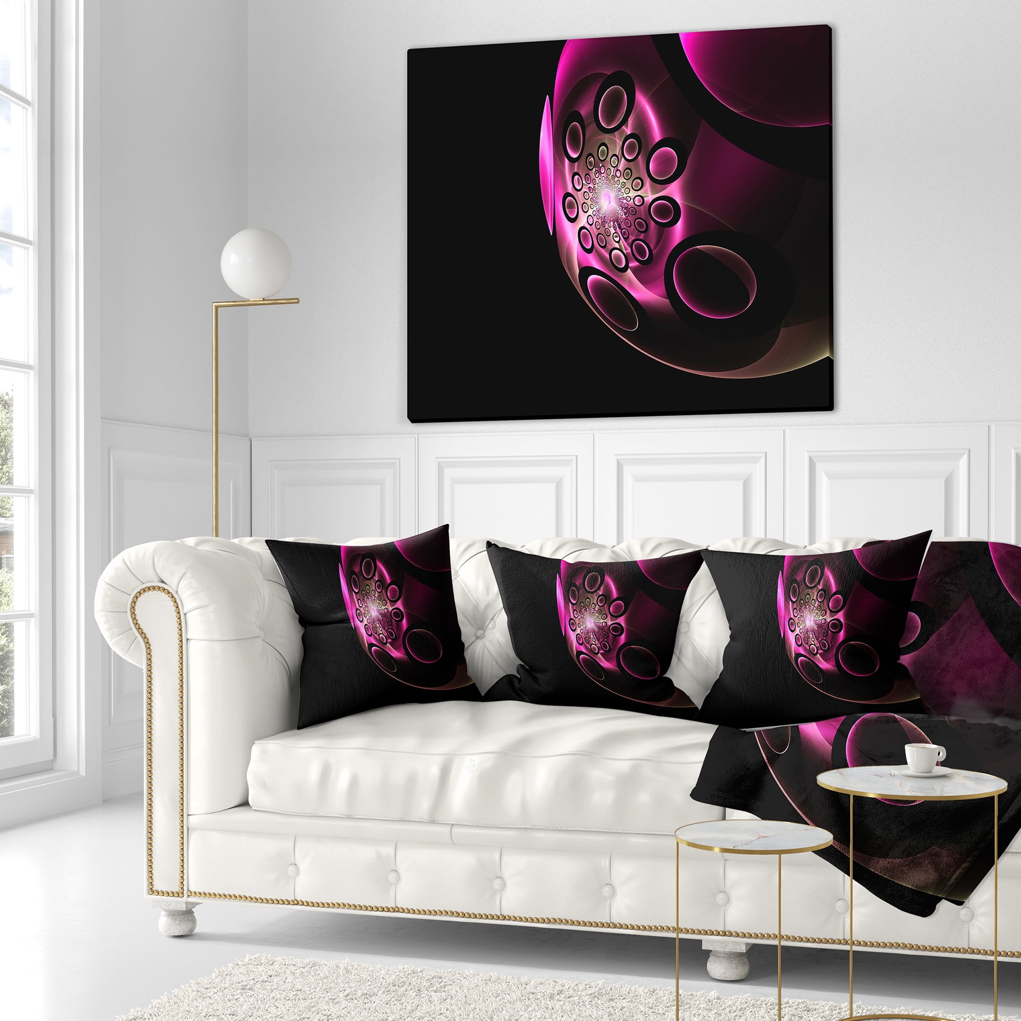 Designart Purple Fractal Sphere in Dark - Floral Throw Pillow - 16x16