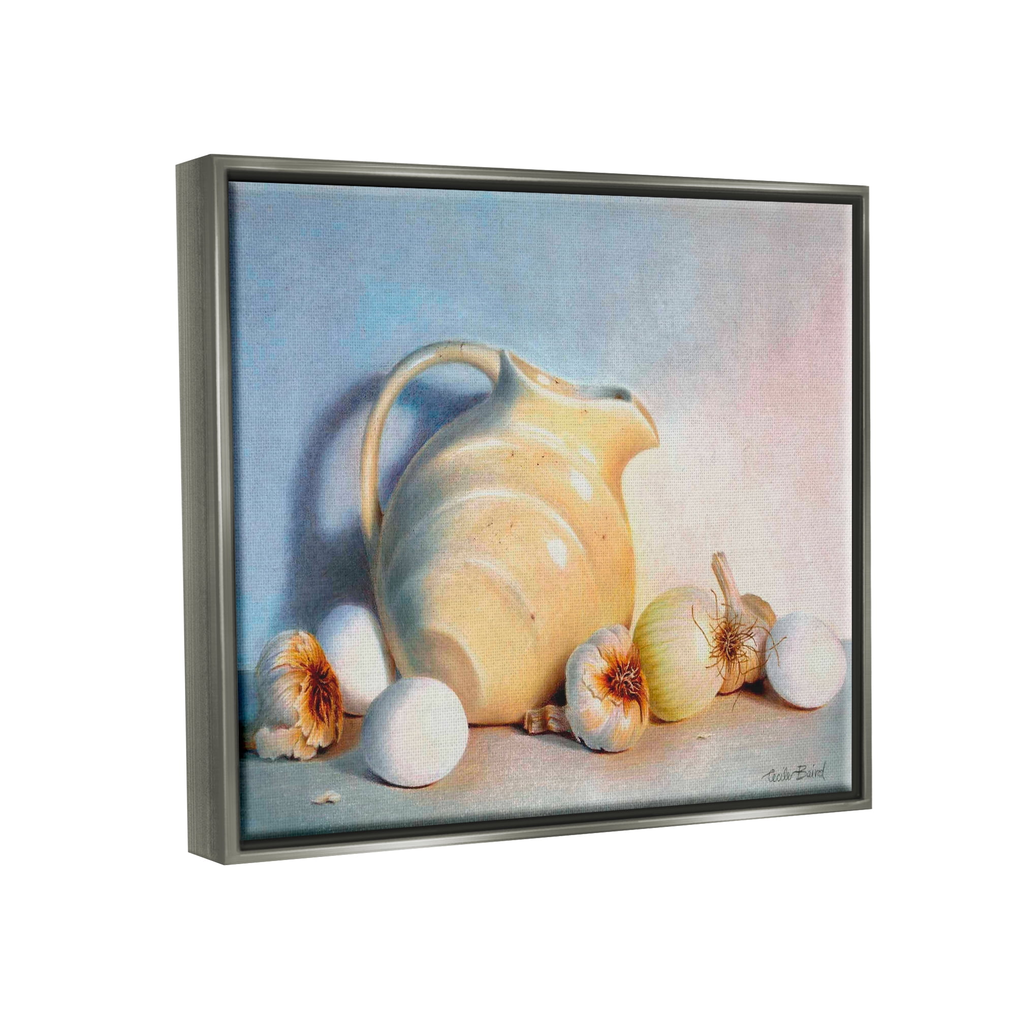Stupell Industries Varied Vegetables Scattered Traditional Still Life Vase Painting Luster Gray Floating Framed Canvas Print Wall Art, Design by Cecile Baird