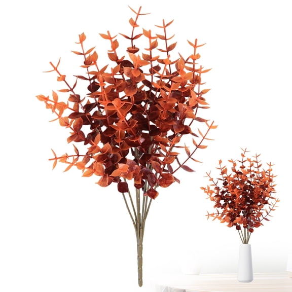 12.6in 1PC Artificial Fall Eucalyptus Shrubs, UV Resistant Brown Fall Mums Fake Plants, Weatherproof Greenery for Porch Farmhouse Indoor Outdoor Thanksgiving Decor