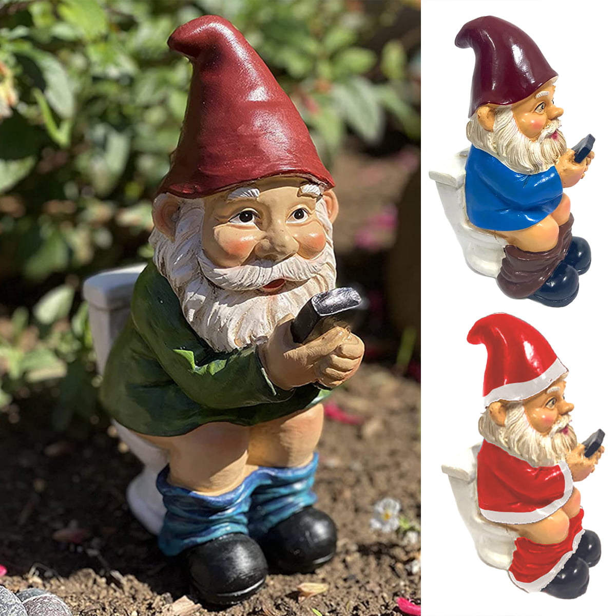 Funny Lawn Decoration Resin Naughty Garden Gnome on The Throne Reading Phone 