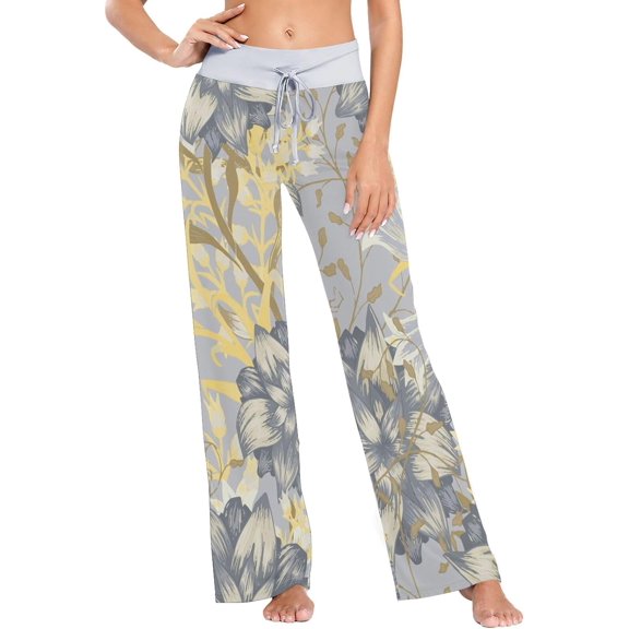GZHJMY Women's Pajama Pants Big Flowers Comfy Stretch Sleepwear Womens Wide Leg Pants Casual Loose Yoga Sweatpants Comfy Lounge Pajama, X-Large
