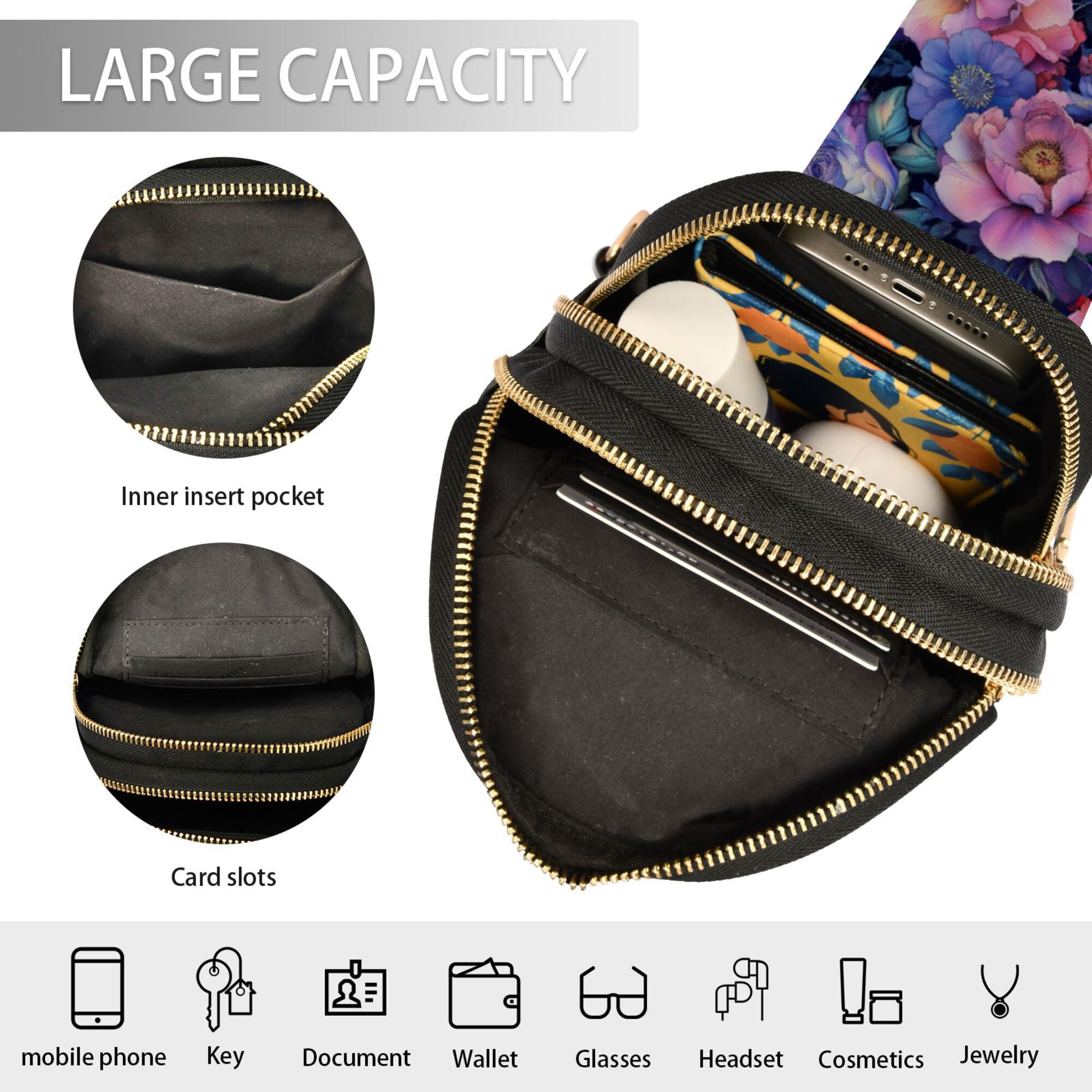 FORMRS Womens Crossbody Sling Bag Travel Daypack Shoulder Chest Backpack, Colorful Art Flowers