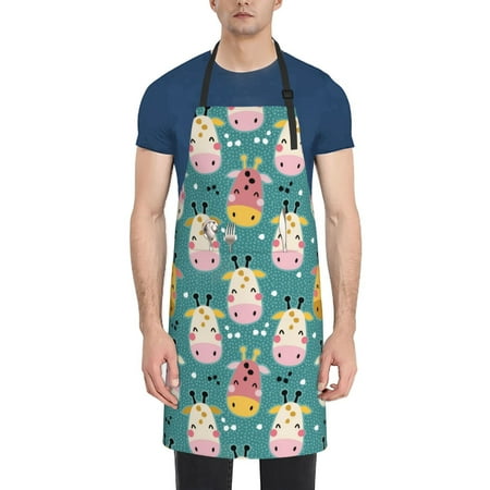 

Vsdgher Colorful Cow Waterproof Apron with 2 Pockets Kitchen Chef Aprons Bibs for Grooming Cooking Baking Painting Gardening
