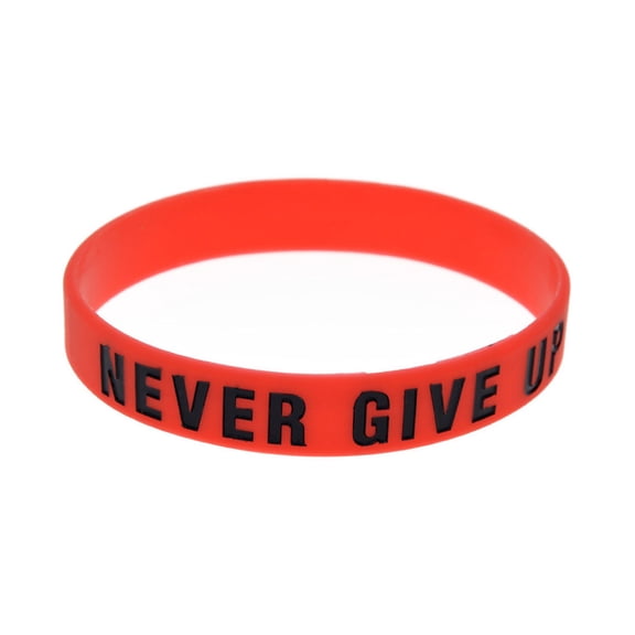 Silicones Inspirational with Motivating Quote Never Gives Up Wristbands Bracelets for Parties and Classroom Rewards