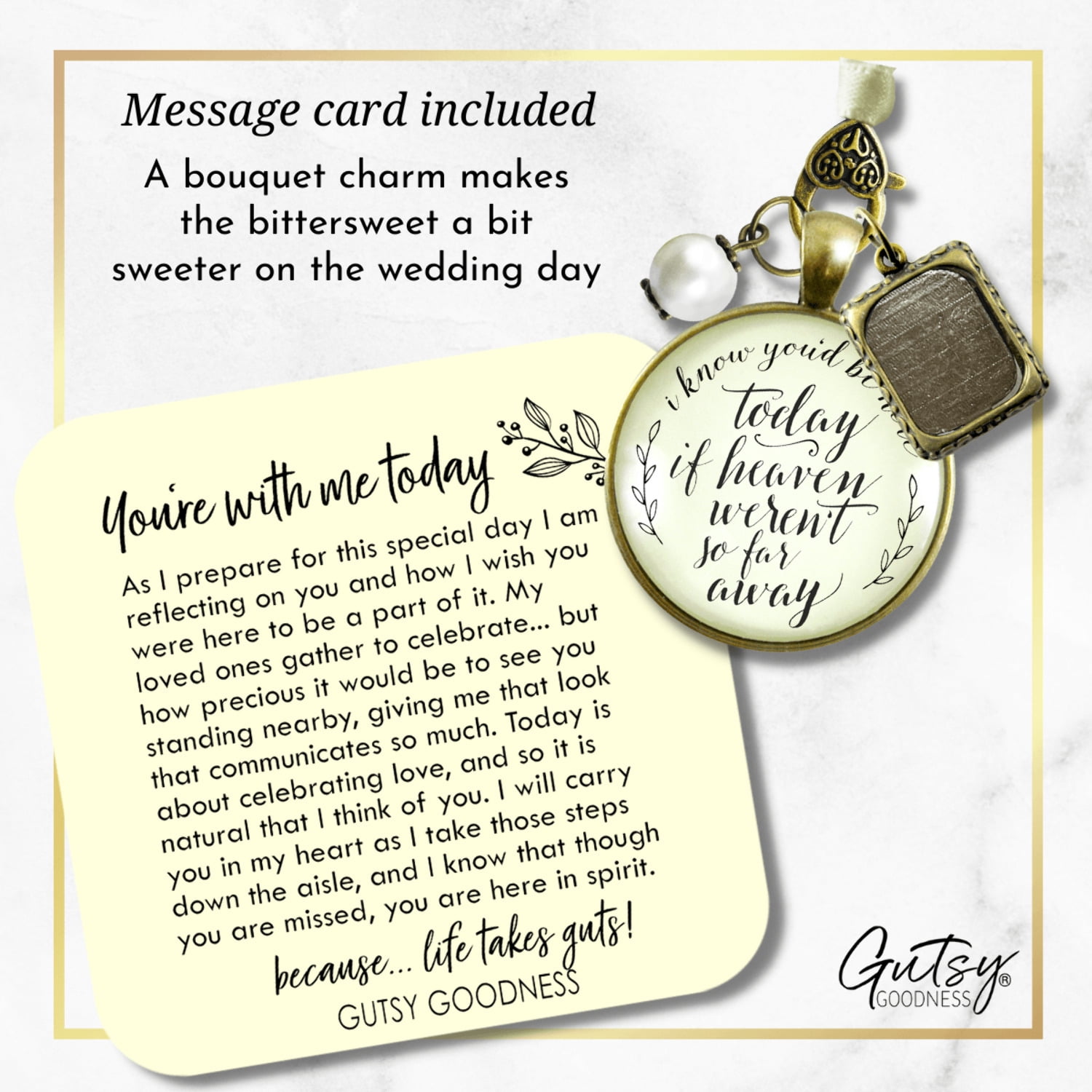 Wedding Bouquet Memorial Charm I Know You'd Be Here Heaven Bronze Memory Photo Jewel