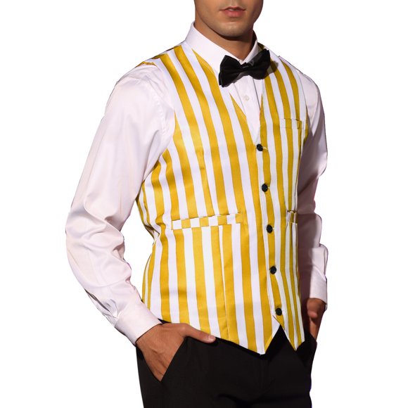 Chaleco de Negocios INSPIRE CHIC para Hombre, Corte Slim, Cuello en V, Sin Mangas, Estampado a Rayas, Color Amarillo