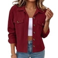 thumbnail image 2 of Wovilon Women's Jacket, Cropped Fit with Button Front and Flap Pockets, Corduroy Fabric for Fall Winter, 2 of 6