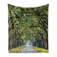 thumbnail image 1 of Forest Soft Flannel Fleece Throw Blanket, Tranquil Pathway Strong Spring Trees Serene Nature Trekking Theme, Cozy Plush for Indoor and Outdoor Use, 70" x 90", Green and Brown, by Ambesonne, 1 of 6