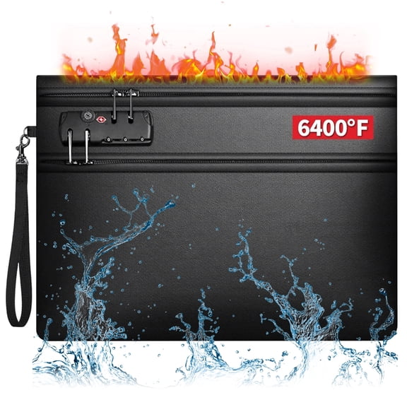 JDRNXO 6400℉ Fireproof Money Bag with Lock, 14.17x10.24 Inch Fireproof Document Bag for Important Documents, Cash & Valuables, 12-Layer Heat Insulated Pouch with Dual-Zip Compartments