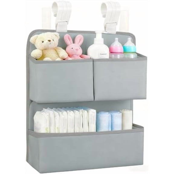 Table & Playpen, Space-Saving Storage Pouch for Wipes & Essentials, Gray Attachment Accessorie for Nursery