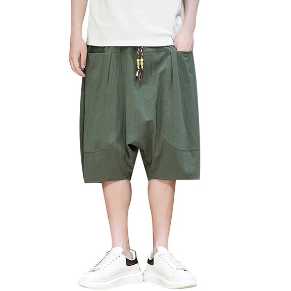 Angala Mens Summer Shorts Solid Color Elastic Waist Shorts Summer Breathable Seaside Holiday Casual Mens Shorts Size L Green