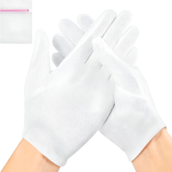 TELOLY 2 Pairs White Cotton Gloves with Laundry Bag, Overnight Moisturizing Spa for Dry Hands and Eczema, Work Glove, Stretchy Fit for Men and Women, Regular S