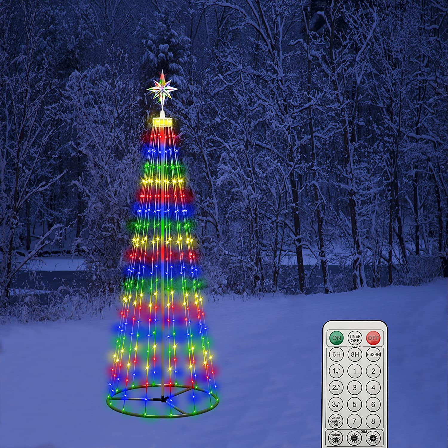 7FT Multi Color Cone ChristmasTreeLight Show with Christmas Tree