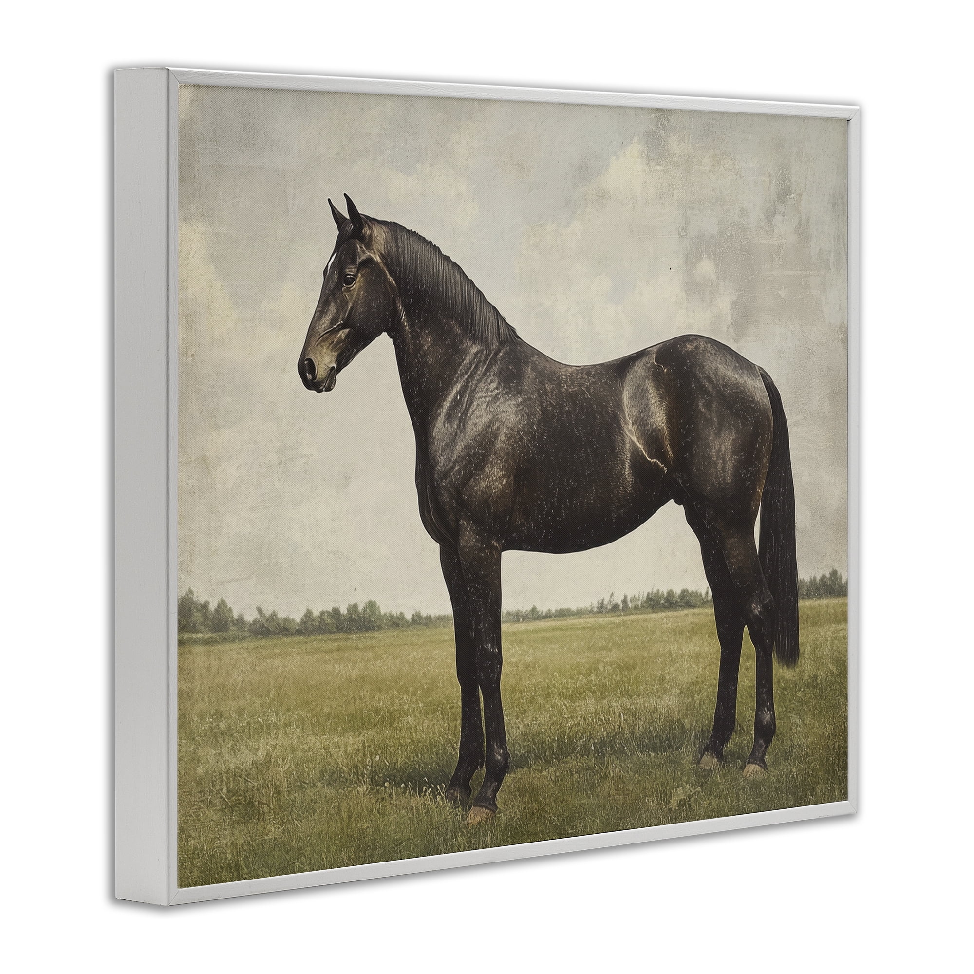 Stupell Industries Espresso Horse in Pastoral Field White Framed Giclee Art, design by Petal Prints Design