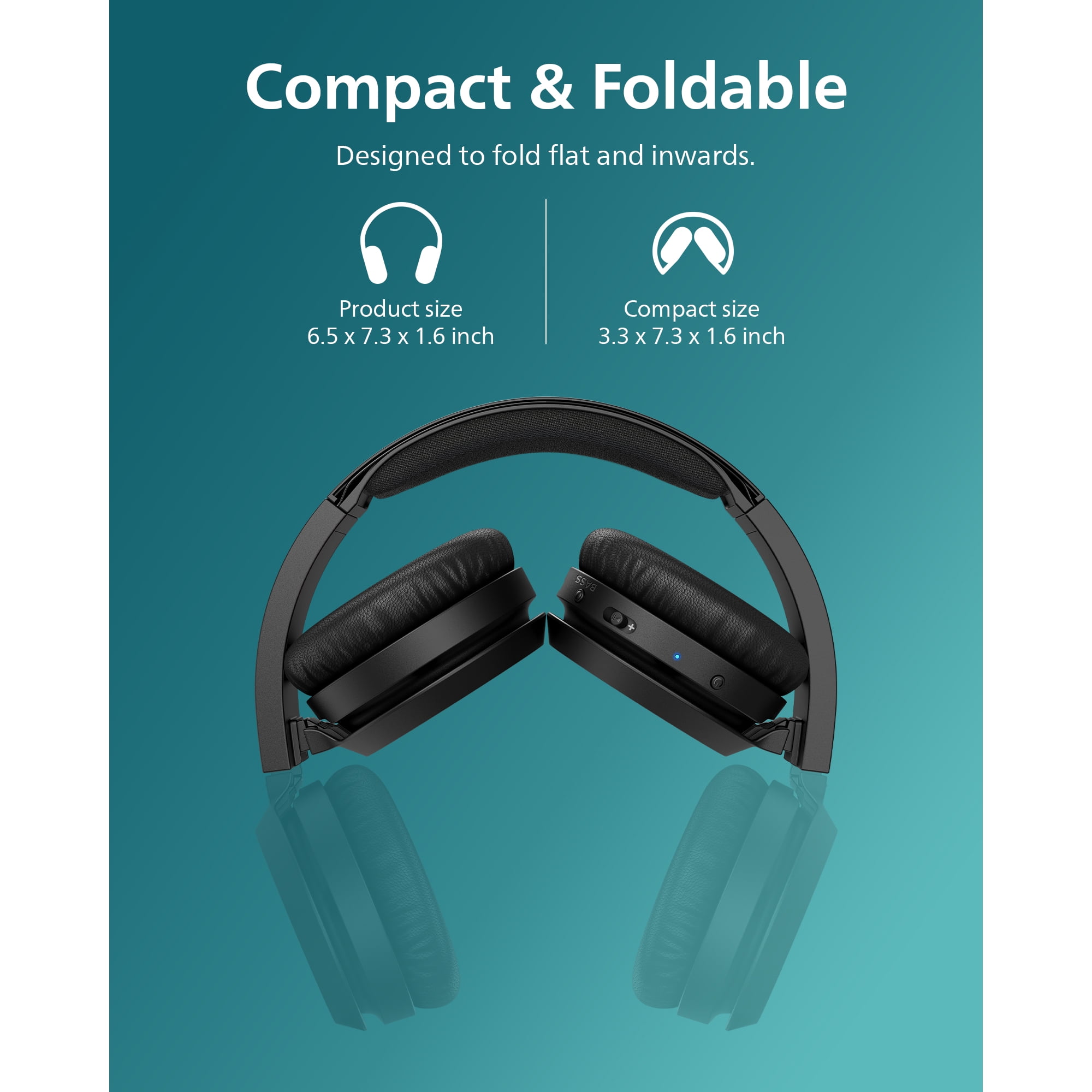 Philips H4205 on-Ear Wireless Headphones with 32mm Drivers and BASS Boost on Demand, Black