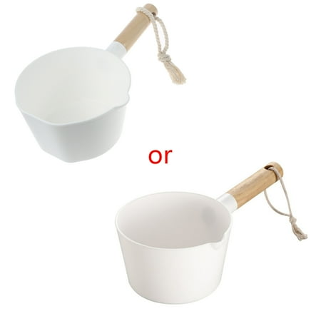 

JULYING Kitchen Wooden Long Handle Water Ladle Bathroom White Scoop Japanese Style Home Kitchen Accessories