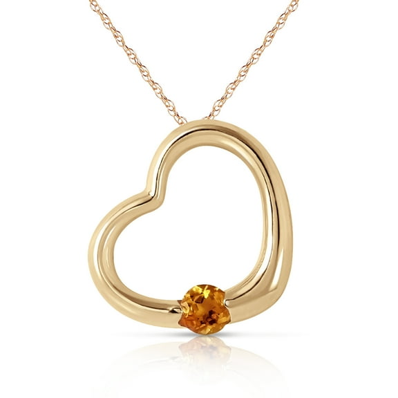 Galaxy Gold 14K Solid Yellow Gold 18" Open Heart Pendant Necklace with a Genuine Citrine Drop, 14"-24" Sizes, November Birthstone, Symbol of Warmth