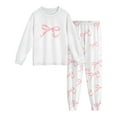 thumbnail image 4 of SonxaHe Big Girls' Outfits Valentine's Day Bow Print Loungewear T Shirt Pants Kids Sleepwear Soft Cozy Casual Outfit Set White,Sized 13-14, 4 of 6