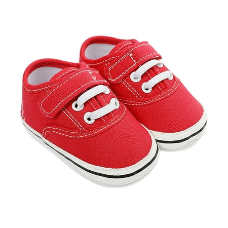 

Infant Baby Canvas Shoes Soft Sole Non-Slip Sneakers Infant First Walkers Crib Shoes with Adjustable Strap