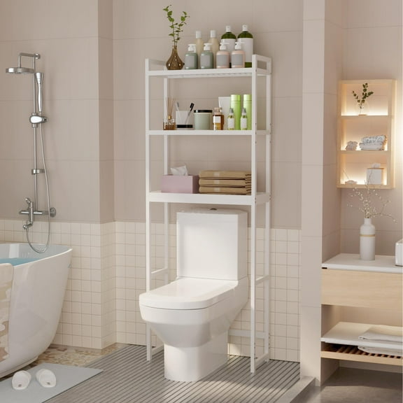 Aiho Over The Toilet Storage, 3-Tier Bamboo Bathroom Organizer, Space-Saving & Adjustable, White