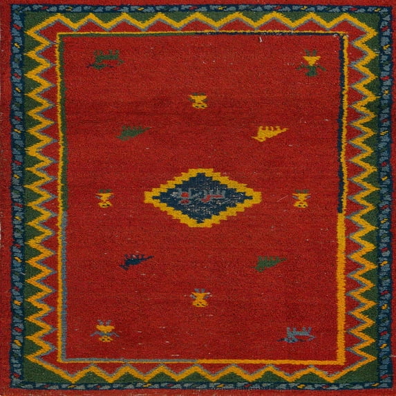 Ahgly Company Machine Washable Indoor Square Abstract Red Area Rugs, 5' Square