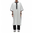 thumbnail image 2 of XDZJLR Mens T Shirts Arab Long Sleeve Embroidered Thobe Traditional Middle Robe for Muslim Wear Elegant Dress Long Robe With Pockets Tops, 2 of 3