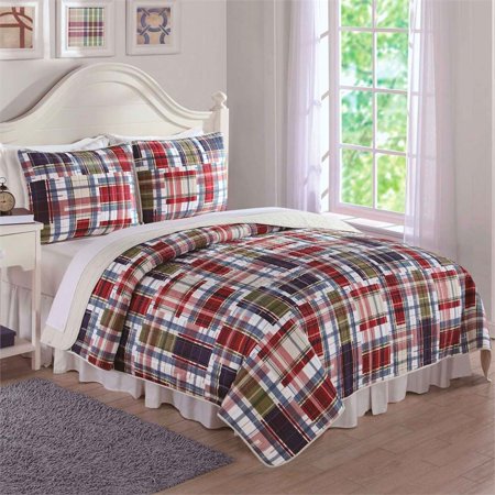 Navy Khaki Preppy Plaid Bedding Quilt Set - Walmart.com