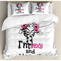 Ambesonne Giraffe Duvet Cover Sets, Funny Animal Fashion, 2-Queen, White Black and Pink