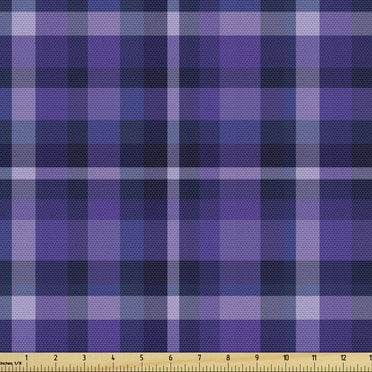 Violet Fabric by The Yard, Monochromatic Geometrical Checkered Plaid Tartan Striped Vintage Illustration, Decorative Fabric for Upholstery and Home Accents, 3 Yards, Indigo Lavender, by Ambesonne