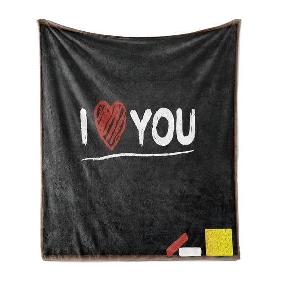 I Love You Soft Flannel Fleece Throw Blanket, Cartoon Illustration of a Blackboard with Charcoal Written Wording and Heart, Cozy Plush for Indoor and Outdoor Use, 70" x 90", Multicolor, by Ambesonne