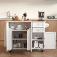 thumbnail image 4 of Vicluke 50.4 Inch Rubberwood Kitchen Rolling Cart with Drop Leaf and Power Outlet,  3 Spice Racks, White, 4 of 7