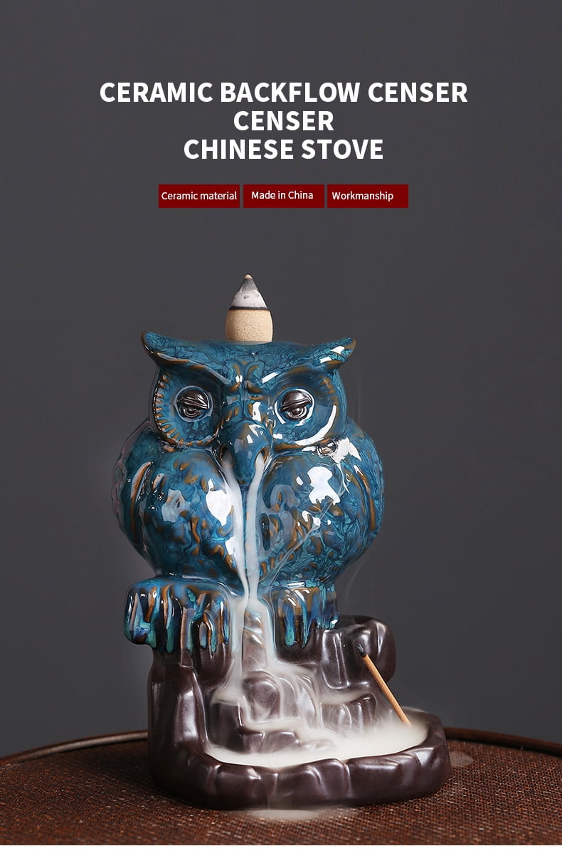 Ceramic Reflux Incense Burner Holder Owl Waterfall Incense Holder