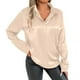 thumbnail image 2 of Vestido blusa de satén con cuello en V para mujer tallas grandes - Top túnica informal de manga larga - Conjunto de color liso para primavera y otoño - Tallas S-XL, 2 of 8