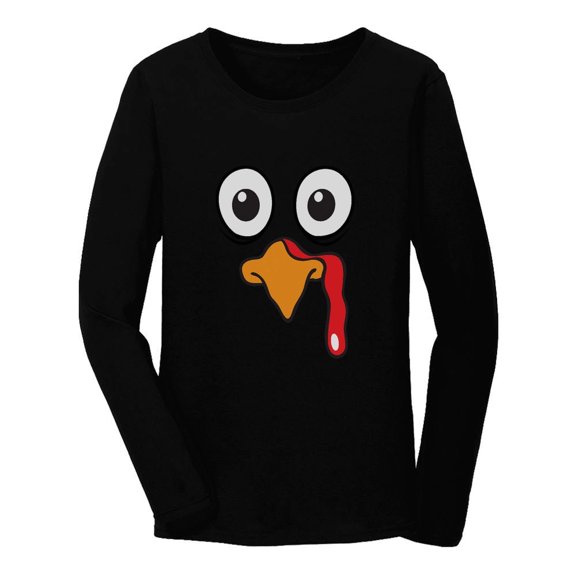 Tstars Turkey Face Shirt Long Sleeve Funny Thanksgiving Sweatshirt for Women X-Large Black