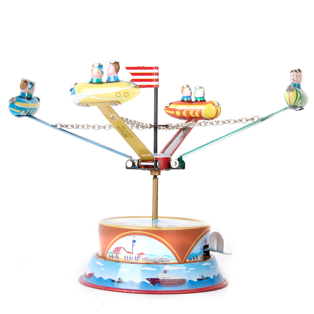 Vintage Collectible Wind Up Rotating Airplane Carousel Clockwork Toy Gift 
