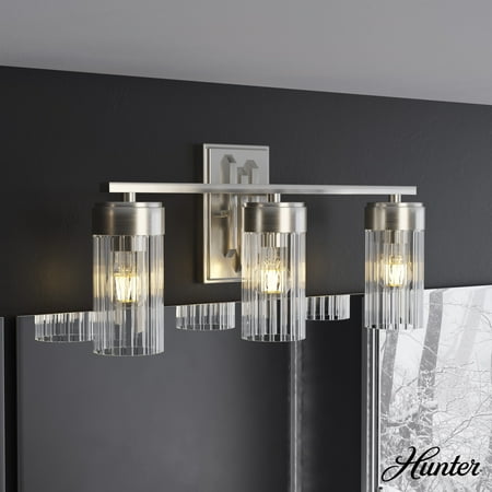 

Hunter Gatz Brushed Nickel with Ribbed Glass 3 Light Vanity Wall Light Fixture