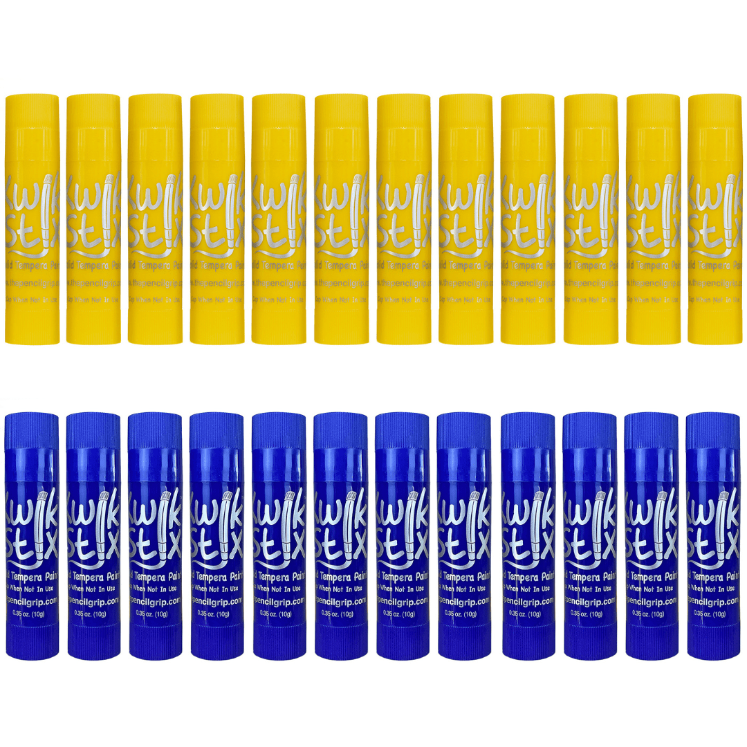 Kwik Stix Solid Tempera Paint Sticks Bundle, 24 Count (2 Packs of 12), Blue & Yellow School Colors, Washable, Quick-Drying, Non-Toxic
