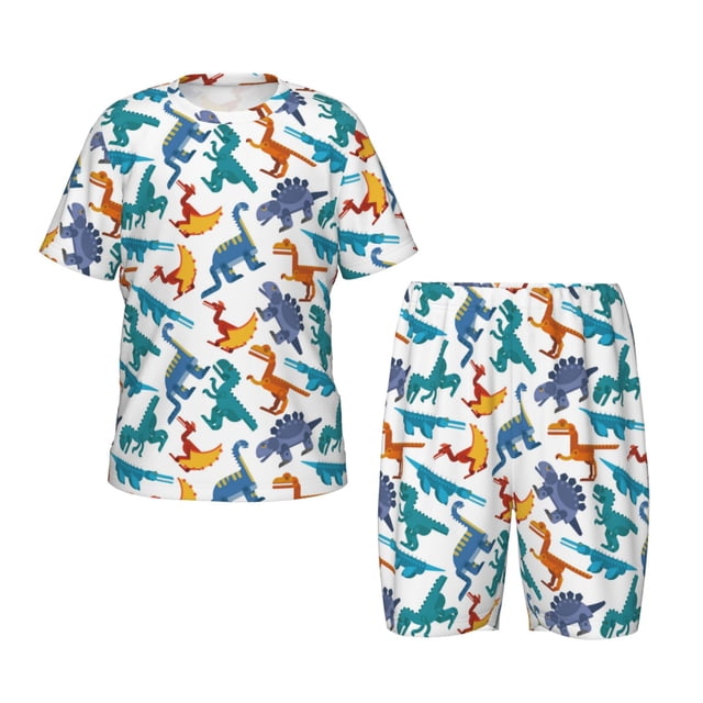 Fotbe Block Dinosaur Pijama Estampada de 2 Piezas para Niños – Ropa de Dormir de Manga Corta Cómoda para Niños y Niñas, Camiseta y Shorts de Algodón-4X-Large