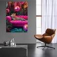 thumbnail image 4 of Mudket Leopard on Hot Pink Sofa with Disco Balls Canvas Wall Art, Trendy Glam Party Wall Prints Waterproof Canvas for Living Room Apartment Home Decor , Framed Ready to Hang - 24"L x 16"W, 4 of 9