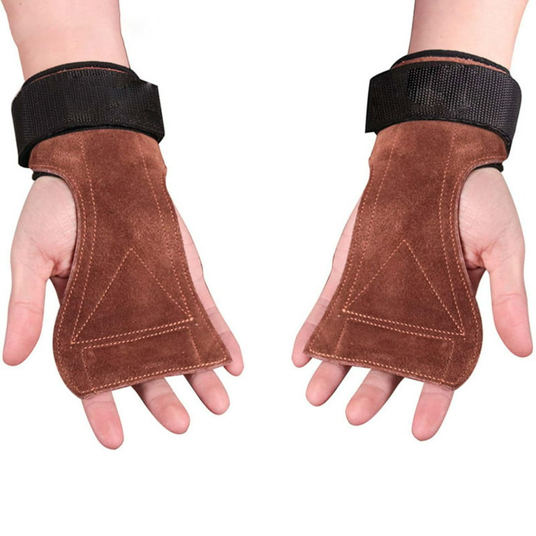 1 Pair Weight Lifting Gloves Hand Grips with Wrist Straps Palm Protection  Leather Skid Hand Fingerless Grips for Bodybuilding Powerlifting Gym