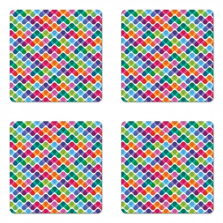 

Colorful Coaster Set of 4 Lively Mixture of Colors with Connected Abstract Triangle Shapes Geometry Design Square Hardboard Gloss Coasters Standard Size Multicolor by Ambesonne
