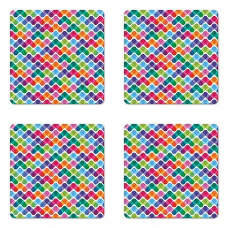 

Colorful Coaster Set of 4 Lively Mixture of Colors with Connected Abstract Triangle Shapes Geometry Design Square Hardboard Gloss Coasters Standard Size Multicolor by Ambesonne
