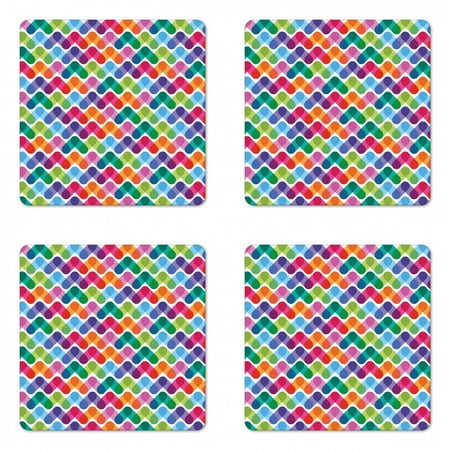 

Colorful Coaster Set of 4 Lively Mixture of Colors with Connected Abstract Triangle Shapes Geometry Design Square Hardboard Gloss Coasters Standard Size Multicolor by Ambesonne