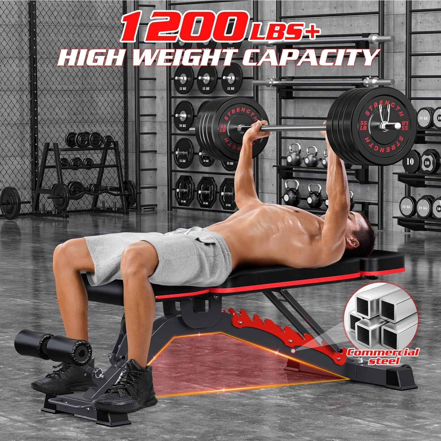 GIKPAL Heavy-duty 8 Positions Adjustable Weight Bench Workout Bench with Extra Headrest for Home Gym Full Body Strength Training,support up to 1200lbs