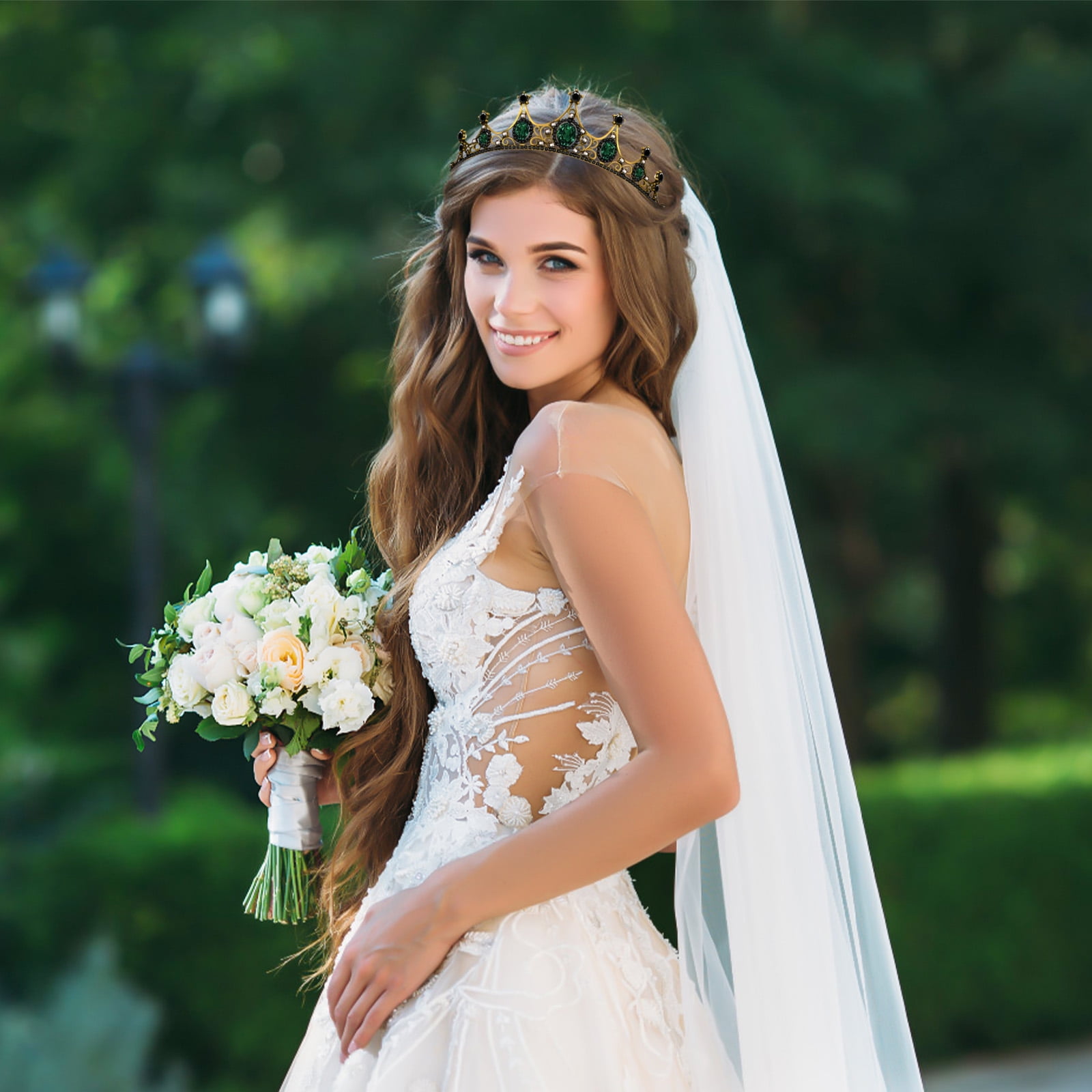 NIYANGLE Old-fashioned Hairstyle Crown Crystal Wedding Decoration for Brides 1Pack