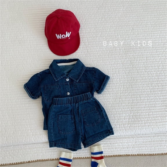Hauaitttt Boys Denim Outfit Set Casual Summer Two Piece Toddler Clothes Elastic Waist Comfortable Playwear for 1 5 Year Olds Sleeve Shirt Boy Sweatsuit Size 6 Kids Outfits Boys 5 6 Set Boys 7t Winter